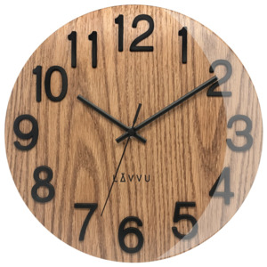 Stylové dřevěné hodiny s vypouklým sklem LAVVU NORD Black Oak LCT1060