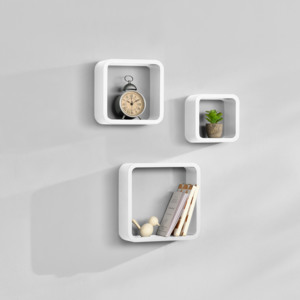 [en.casa]® Třídílná sada designových polic na zeď - bílá - model 4