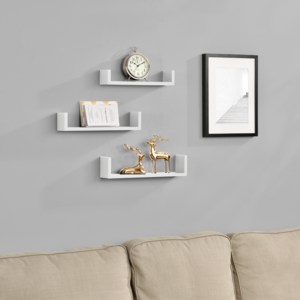 [en.casa]® Třídílná sada designových polic na zeď - bílá - model 9