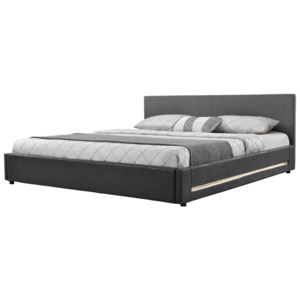 [my.bed] Elegantní manželská postel s LED podsvícením - 140x200cm (Záhlaví: textil šedá / Rám: alcantara koženka tmavě šedá) - s roštem