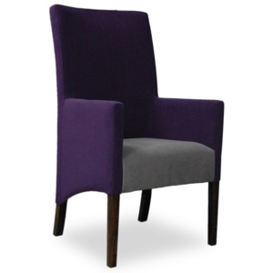 Moderní křeslo se šikmým sedákem, kombinace fialově-šedé