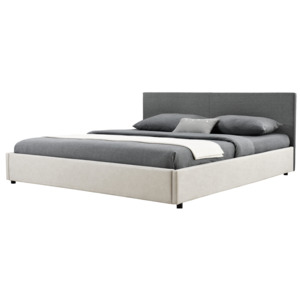 [my.bed] Elegantní manželská postel - 140x200cm (Záhlaví: textil šedá / Rám: alcantara koženka šedobílá) - s roštem