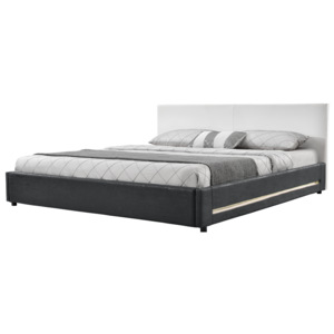 [my.bed] Elegantní manželská postel s LED podsvícením - 140x200cm (Záhlaví: koženka bílá / Rám: alcantara koženka tmavě šedá) - s roštem