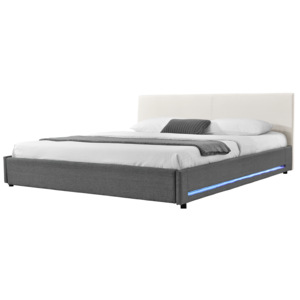 [my.bed] Elegantní manželská postel s LED podsvícením - 180x200cm (Záhlaví: textil krémová / Rám: textil šedá) - s roštem