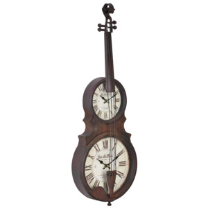 [en.casa]® Nástěnné hodiny ve tvaru smyčcového hudebního nástroje - analogové - 47 x 6 x 62 cm - barevné - sklo