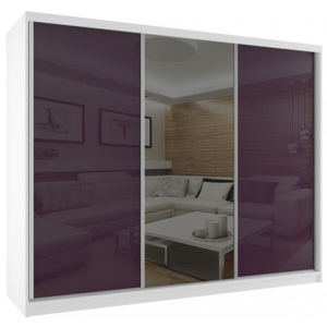 Šatní skříň se zrcadlem Beauty 240 - bílá / fialový lesk | MONTI nábytek zdarma doprava