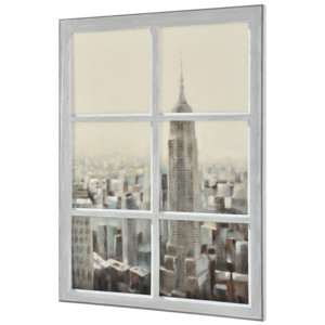 [art.work] Ručně malovaný obraz - výhled z okna (světlý) - plátno napnuté na rámu - 120x90x3,8 cm