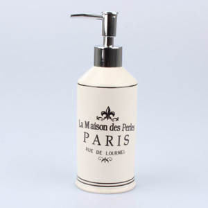 Casa de Engel - dávkovač na mýdlo Paris, 2. jakost (Keramický dávkovač na tekuté mýdlo, ve vintage stylu, s plastovou hubičkou a nápisem La Maison des Perles.)