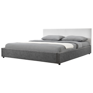 [my.bed] Elegantní manželská postel - 180x200cm (Záhlaví: koženka bílá / Rám: alcantara koženka šedá) - s roštem