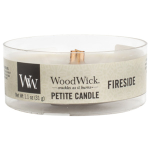 WoodWick - vonná svíčka Petite, Oheň v krbu 31g (Fireside. Naše slavná vůně přináší harmonii ambry, vetiveru a pižma, které nejlépe vystihují atmosfér