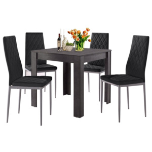 Set jídelního stolu v betonovém dekoru a 4 černých jídelních židlí Støraa Lori and Barak, 80 x 80 cm