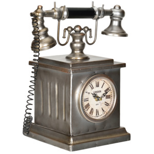 [en.casa]® Stolní hodiny ve tvaru starého telefonu - analogové - 35 x 19 x 33 cm - barevné
