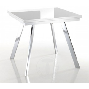 Rozkládací jídelní stůl RIKY 85-170cm TOMASUCCI (barva - lesklé bílé lakované MDF, chromovaný kov)
