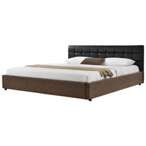 [my.bed] Elegantní manželská postel - prošívaná - 180x200cm (Záhlaví: koženka černá / Rám: alcantara koženka hnědá) - s roštem