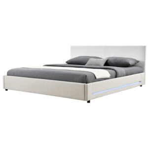 [my.bed] Elegantní manželská postel s LED podsvícením - 180x200cm (Záhlaví: koženka bílá / Rám: alcantara koženka šedobílá) - s roštem