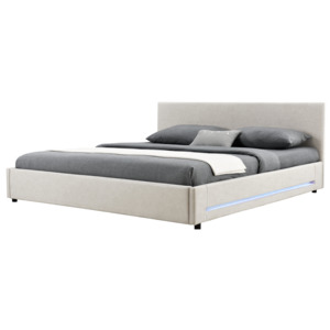 [my.bed] Elegantní manželská postel s LED podsvícením - 180x200cm (Záhlaví: alcantara koženka šedobílá / Rám: alcantara koženka šedobílá) - s roštem