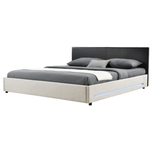 [my.bed] Elegantní manželská postel s LED podsvícením - 180x200cm (Záhlaví: koženka černá / Rám: alcantara koženka šedobílá) - s roštem