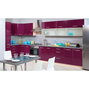 Kuchyně PLATINUM 520/580 cm, korpus jersey, dvířka violet
