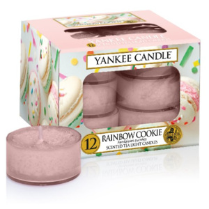 Yankee Candle - čajové svíčky Rainbow Cookie 12ks (Ovocné makronky s vůní citrusů, broskve a sladké vanilkové polevy, jsou tak lehoučké a nadýchané, ž