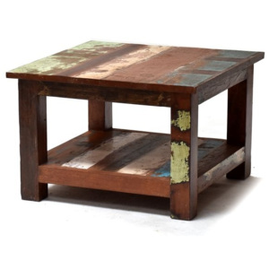 Konferenční stolek z antik teakového dřeva v "Goa" stylu, 60x60x40cm