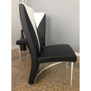 INZERCE - luxusní kožené jídelní židle SKY (Nohy broušený hliník, černá a bílá kůže)