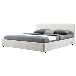 [my.bed] Elegantní manželská postel s LED podsvícením - 180x200cm (Záhlaví: textil krémová / Rám: alcantara koženka šedobílá) - s roštem