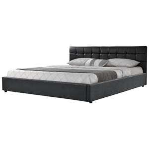 [my.bed] Elegantní manželská postel - prošívaná - 180x200cm (Záhlaví: koženka černá / Rám: alcantara koženka tmavě šedá) - s roštem HTCMB-38052 + HTCM