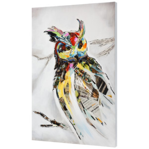 [art.work] Ručně malovaný obraz - sova 2 - plátno napnuté na rámu - 90x60x3,8 cm