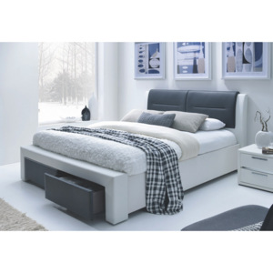 Manželská postel 160x200 cm v bílé a černé barvě s roštem a úložným prostorem KN325