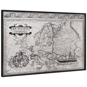 [art.work] Designový obraz na stěnu - hliníková deska - mapa Evropy - zarámovaný - 80x120x3,8 cm