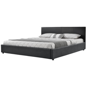 [my.bed] Elegantní manželská postel - 180x200cm (Záhlaví: koženka černá / Rám: alcantara koženka tmavě šedá) - s roštem HTCMB-38012 + HTCMB-38093