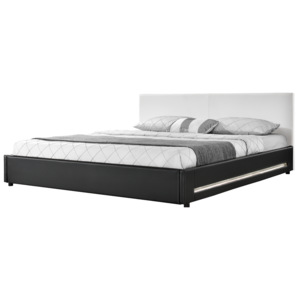 [my.bed] Elegantní manželská postel s LED podsvícením - 180x200cm (Záhlaví: koženka bílá / Rám: koženka černá) - s roštem