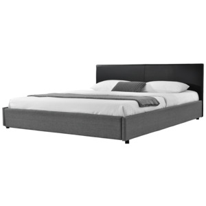 [my.bed] Elegantní manželská postel - 180x200cm (Záhlaví: koženka černá / Rám: textil šedá) - s roštem