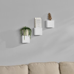 [en.casa]® Třídílná sada designových polic na zeď - bílá - model 14