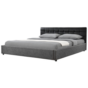 [my.bed] Elegantní manželská postel - prošívaná - 180x200cm (Záhlaví: koženka černá / Rám: alcantara koženka šedá) - s roštem