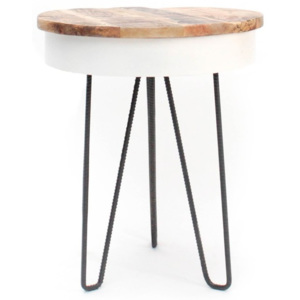 Bílý příruční stolek s dřevěnou deskou LABEL51 Saria