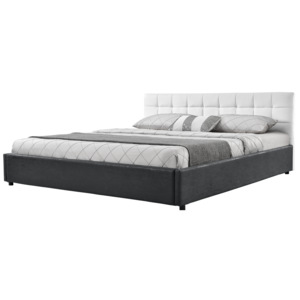 [my.bed] Elegantní manželská postel - prošívaná - 180x200cm (Záhlaví: koženka bílá / Rám: alcantara koženka tmavě šedá) - s roštem HTCMB-38051 + HTCMB