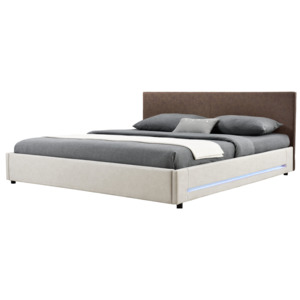 [my.bed] Elegantní manželská postel s LED podsvícením - 180x200cm (Záhlaví: alcantara koženka hnědá / Rám: alcantara koženka šedobílá) - s roštem