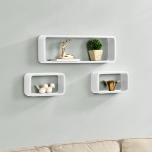 [en.casa]® Třídílná sada designových polic na zeď - bílá - model 3