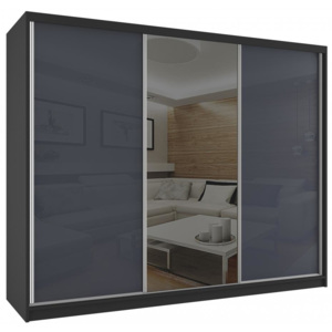 Šatní skříň s posuvnými dveřmi Beauty 240 - černá / šedý lesk
