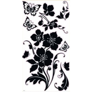 Samolepící pokojová dekorace Květina a motýli černí