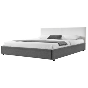 [my.bed] Elegantní manželská postel - 180x200cm (Záhlaví: koženka bílá / Rám: textil šedá) - s roštem