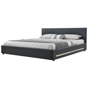 [my.bed] Elegantní manželská postel s LED podsvícením - 140x200cm (Záhlaví: textil černá / Rám: alcantara koženka tmavě šedá) - s roštem