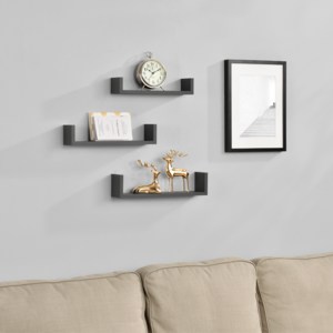 [en.casa]® Třídílná sada designových polic na zeď - tmavě šedá - model 9