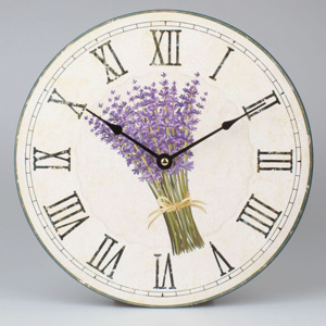 Hodiny nástěnné Lavender (Nástěnné hodiny v Provence stylu s lavandulovým svazkem...)