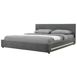 [my.bed] Elegantní manželská postel s LED podsvícením - 140x200cm (Záhlaví: textil šedá / Rám: alcantara koženka šedá) - s roštem