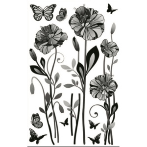Samolepící pokojová dekorace Květy černé 60x32cm