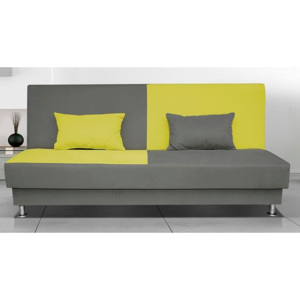 Rozkládací pohovka s úložným prostorem v kombinaci šedé a žluté barvy 120x195 cm F1284