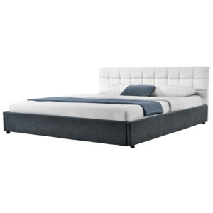 [my.bed] Elegantní manželská postel - prošívaná - 180x200cm (Záhlaví: koženka bílá / Rám: textil černá) - s roštem