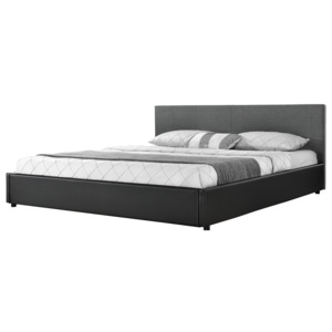 [my.bed] Elegantní manželská postel - 140x200cm (Záhlaví: textil šedá / Rám: koženka černá) - s roštem HTCMB-38008 + HTCMB-38082